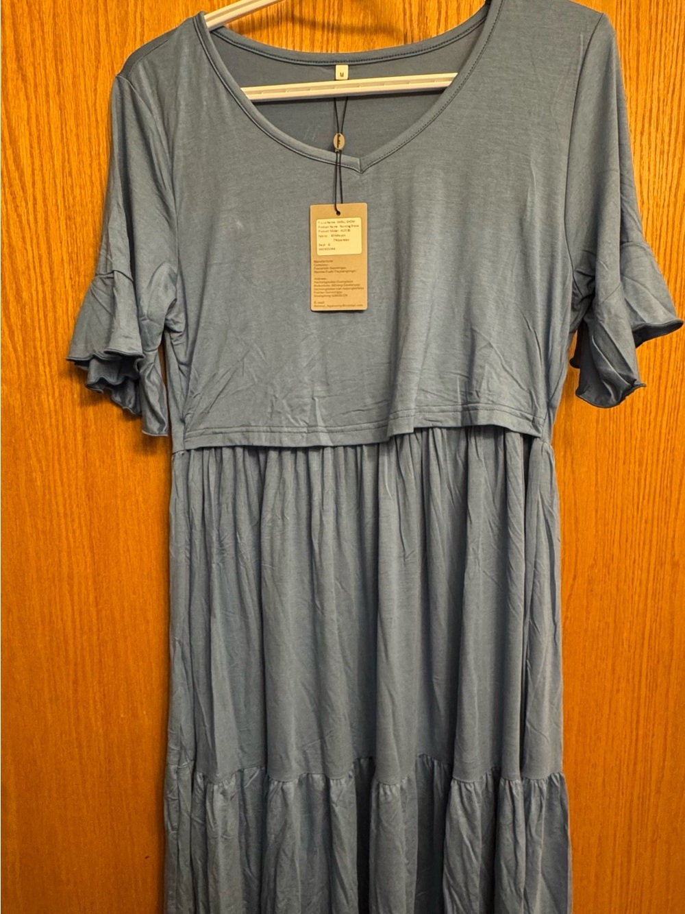 Blue Tiered Ruffle Sleeve Maxi Dress